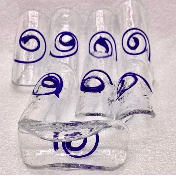 Blue Swirl Fused Blown Art Glass Napkin Sleeve Holders (8) - Picture 4 of 14